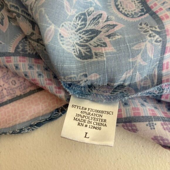 Como Vintage Blouse Women's Large V-Neck Floral Short Sleeve Tie Shirt Top - Picture 7 of 8